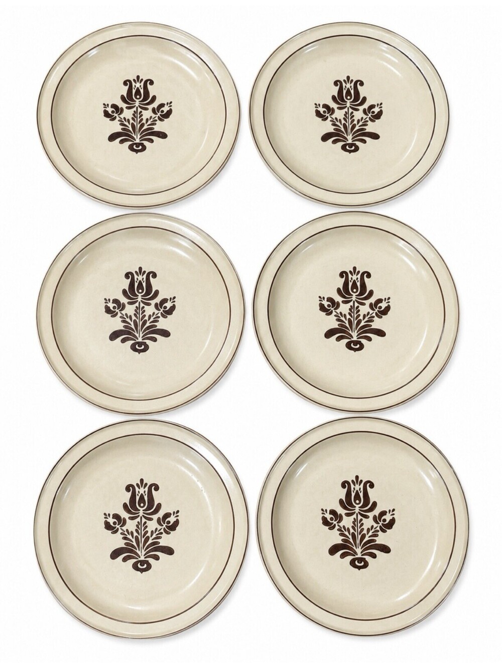Pfaltzgraff Village 10.5" Dinner Plates Set of 6 USA Stoneware Brown Floral